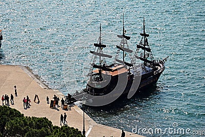 Pirate Ship , a tourist cruise in Thessaloniki Harbor Editorial Stock Photo
