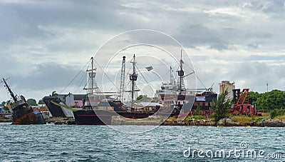 Pirate Ships Tourist Attraction in Harbor of Nassau Editorial Stock Photo