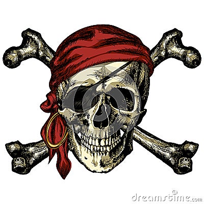 Pirate skull and crossbones bandana and an earring Vector Illustration