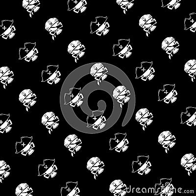 Pirate Skull Pattern on Black Background Vector Illustration