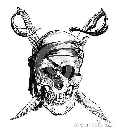 Pirate skull with a sables Cartoon Illustration