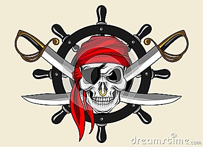 Pirate skull and wheel Vector Illustration