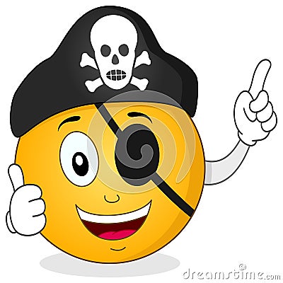 Pirate Smiley with Eye Patch & Skull Hat Vector Illustration