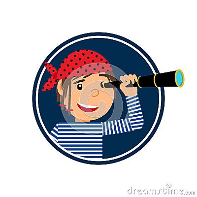 Pirate with spyglass icon in circle Vector Illustration