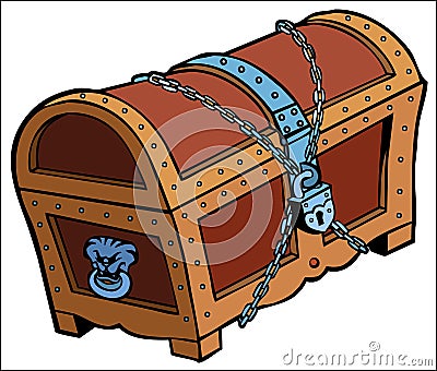 chest cartoon pirate treasure gold lock secret Cartoon Illustration