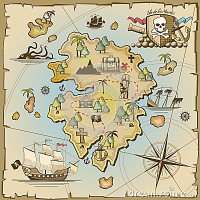 Pirate treasure island vector map Vector Illustration