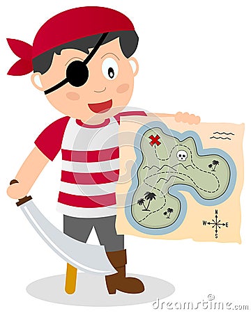Pirate with Treasure Map Vector Illustration