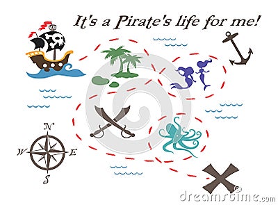 Pirate Treasure Map Illustration Cartoon Illustration