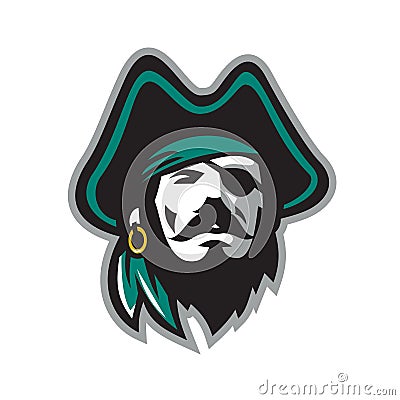 Pirate Wearing Eye Patch Tricorn Hat Front Vector Illustration