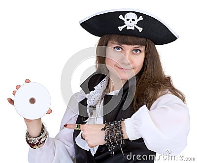 Pirate - woman with disc Stock Photo