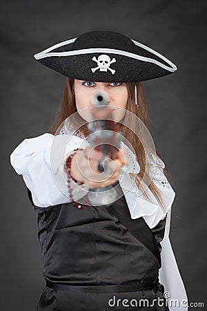 Pirate woman with old pistol Stock Photo