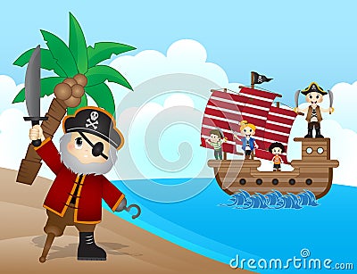 Pirates on beach Vector Illustration