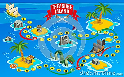 Pirates Board Game Isometric Map Vector Illustration