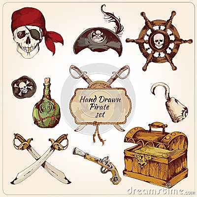 Pirates colored icons set Vector Illustration