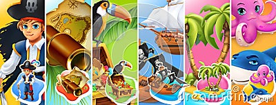 Pirates. 3d vector icon set Vector Illustration