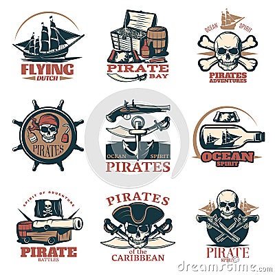 Pirates Emblem Set In Color Vector Illustration