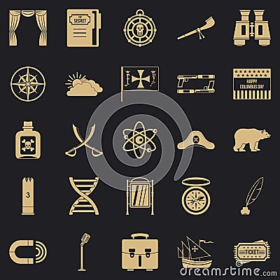 Pirates icons set, simple style Vector Illustration