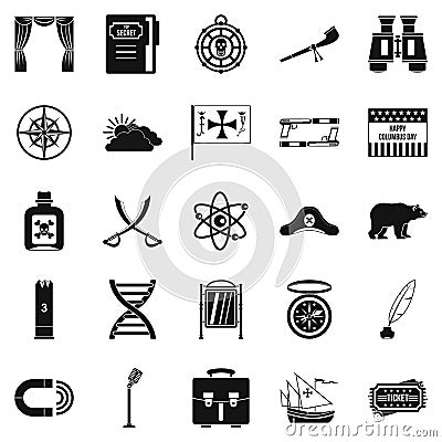 Pirates icons set, simple style Vector Illustration