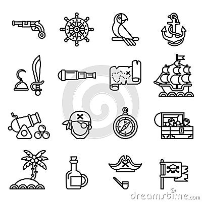 Pirates icons set with white background. Vector Illustration