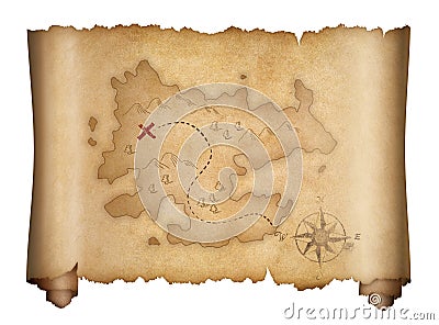 Pirates old treasure map isolated scroll Stock Photo