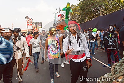 Pirates and other weird persons having fun on the traditional Goa carnival Editorial Stock Photo