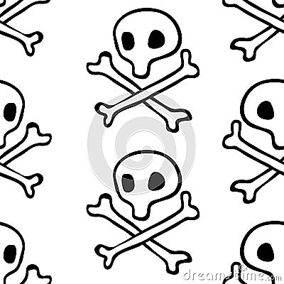 Pirates seamless pattern , black captain Jolly Roger flag background wallpaper, repeatable funny hand painted texture of skull and Vector Illustration