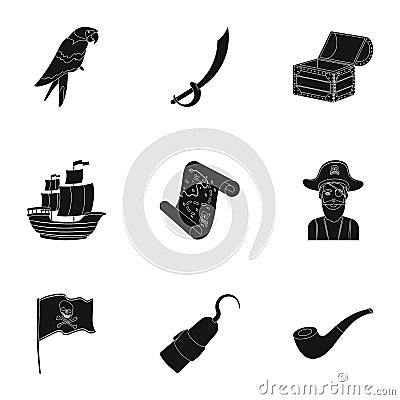 Pirates set icons in black style. Big collection of pirates vector symbol stock illustration Vector Illustration