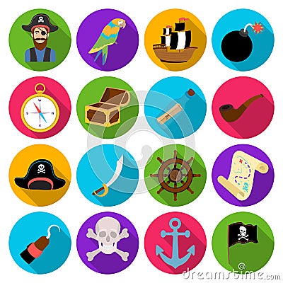 Pirates set icons in flat style. Big collection of pirates vector symbol stock illustration Vector Illustration