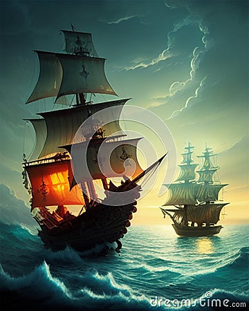 Pirates Ship in a Storm Stock Photo