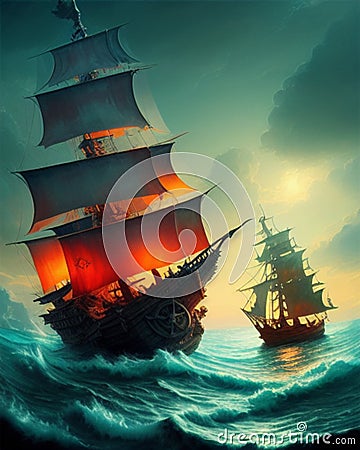 Pirates Ship in a Storm Stock Photo