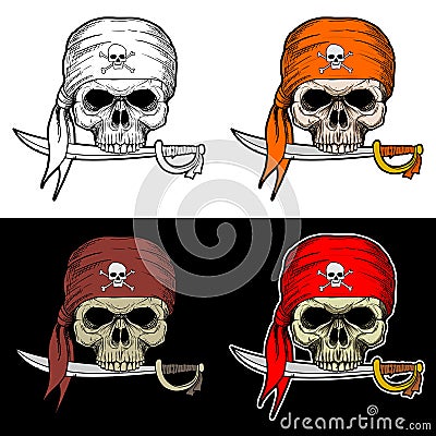 Pirates Skull bite a Sword with 4 Style color Vector Illustration