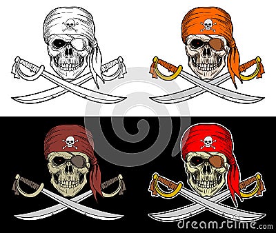Pirates Skull with Crossed Sword with 4 Style color Vector Illustration