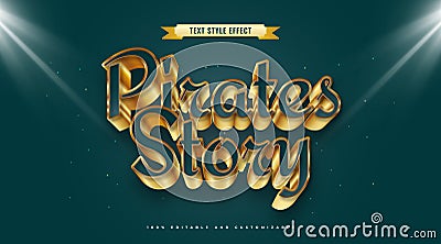 Pirates Story Text in Blue and Gold Style with 3D Effect Vector Illustration