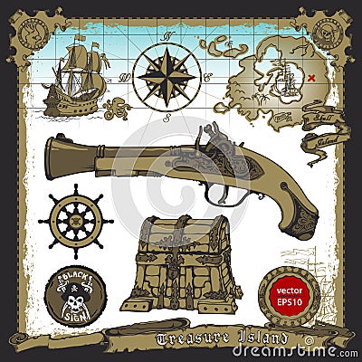 Pirates themed freehand drawings set Vector Illustration