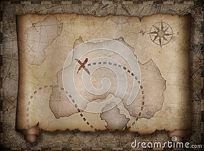 Pirates treasure map scroll over another old one Stock Photo