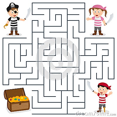 Pirates & Treasure Maze for Kids Vector Illustration