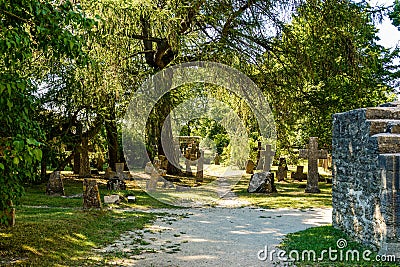 Many headstones of different types in the cemetery at the Pirita Convent Ruins in northern Estonia Editorial Stock Photo