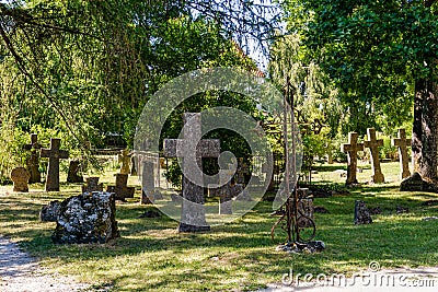 Many headstones of different types in the cemetery at the Pirita Convent Ruins in northern Estonia Editorial Stock Photo