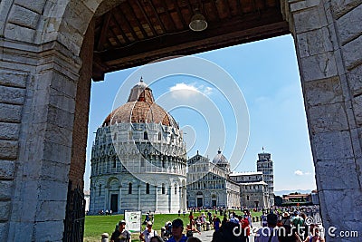 The Pisa Baptistry, Cathedral and Leaning Tower, Italy Editorial Stock Photo