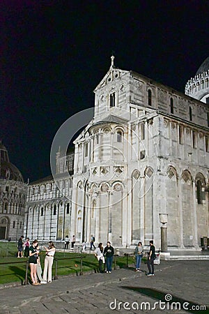 Pisa Cathedral Floodlit at Night, Tuscany, Italy Editorial Stock Photo