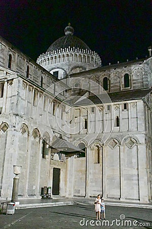 Pisa Cathedral Floodlit at Night, Tuscany, Italy Editorial Stock Photo