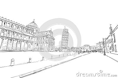 Pisa Cathedral. Leaning tower of Pisa. Pisa. Italy. Hand drawn sketch. Vector image Vector Illustration