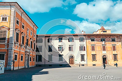 Pisa, Italy - March 18, 2023: Piazza dei Cavalieri, Palazzo della Carovana, Palazzo dell'Orologio in Pisa, Italy Editorial Stock Photo