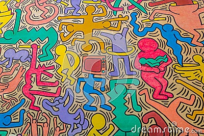 PISA, ITALY, MARCH 14, 2016: The Pisa's Mural (1989) by Keith Haring painted on the south wall of the Church Editorial Stock Photo