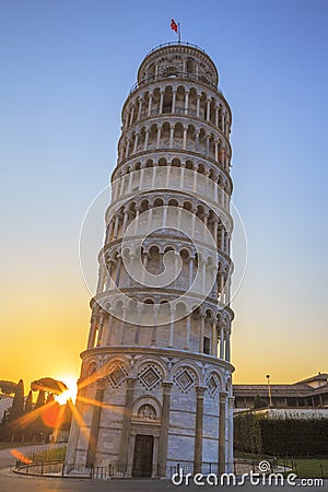Pisa leaning tower at sunrise Stock Photo