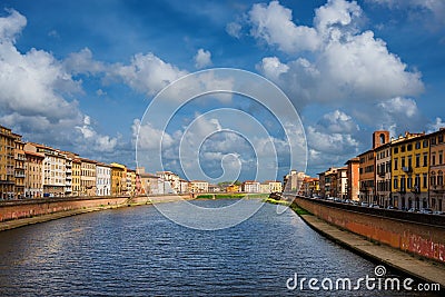 Pisa and River Arno Editorial Stock Photo