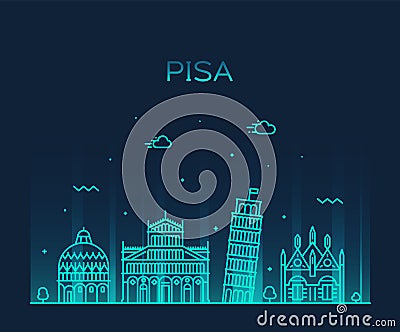 Pisa skyline Italy vector linear style city Vector Illustration