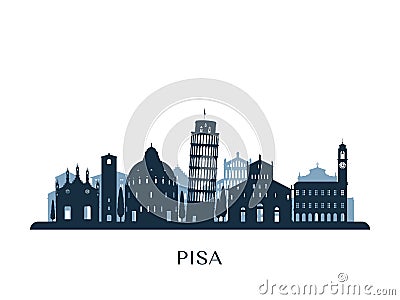 Pisa skyline, monochrome silhouette. Vector Illustration