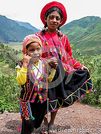 Children at Mirador Taray near Pisac in Peru Editorial Stock Photo
