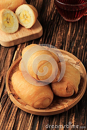 Pisang Molen, Fried Banana Pastry Wrap Stock Photo